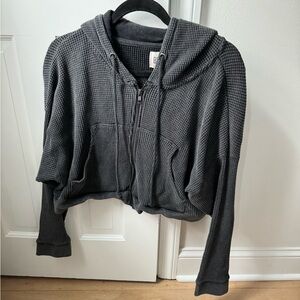 BDG cropped waffle knit zip up